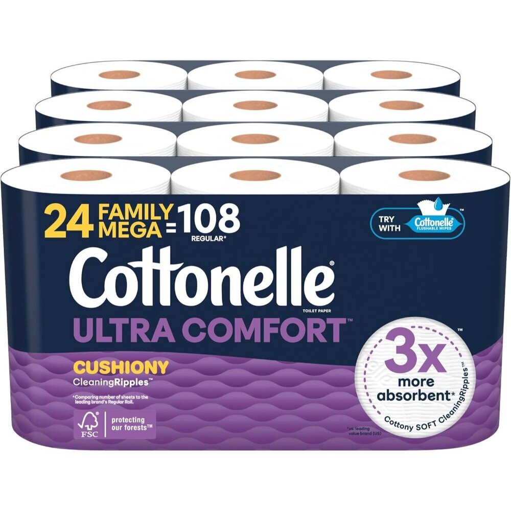 Ultra Comfort Toilet Paper with Cushiony CleaningRipples Texture, Strong Bath Ti